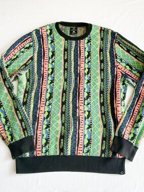 Empyre Men’s Multicolor 90s Style Geometric Knit Crewneck Sweater Size M